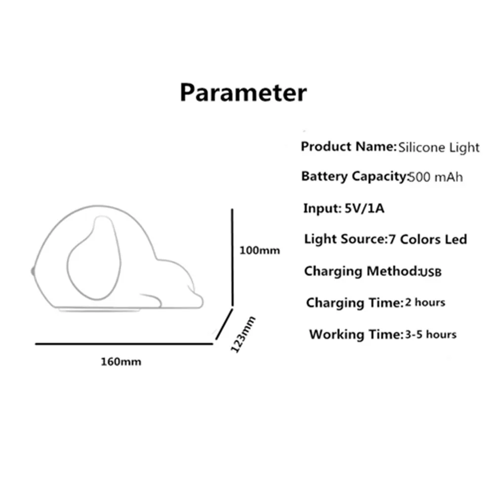 7 светодио дный цветов Собака светодиодный ночник дети силиконовые животных