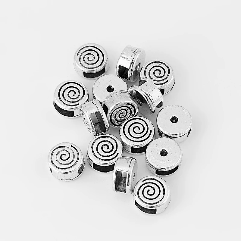 20pcs Round Spiral Swirl Sliders Spacer Beads For 5mm Flat Leather Bracelet Jewelry Findings | Украшения и аксессуары