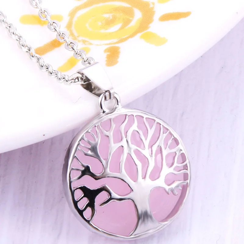 Pink Fashion Charm Creative Fine Tree Of Life Black Night Bright Luminous Necklace Beautiful Glowing Pendant High Jewelry | Украшения и