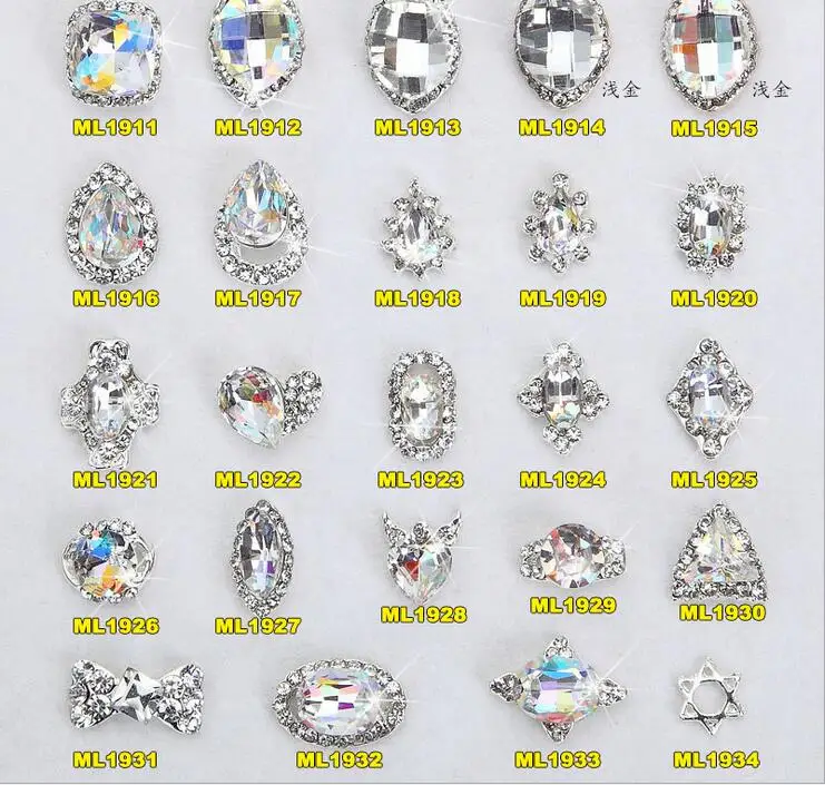 

100PCS/Lot K9 Crystal Stone Charming Clear White Rhinestones DIY Charms Art 3D Nail Decoration crystal Shaped Alloy Nail Art