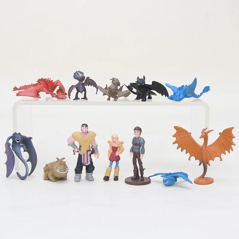 12pcs set figure 4cm " 23 см Беззубик, ночная фурия плюшевая игрушка Как приручить дракона 3 светильник Fury плюшевая игрушка кукла - Цвет: 12pcs set figure 4cm