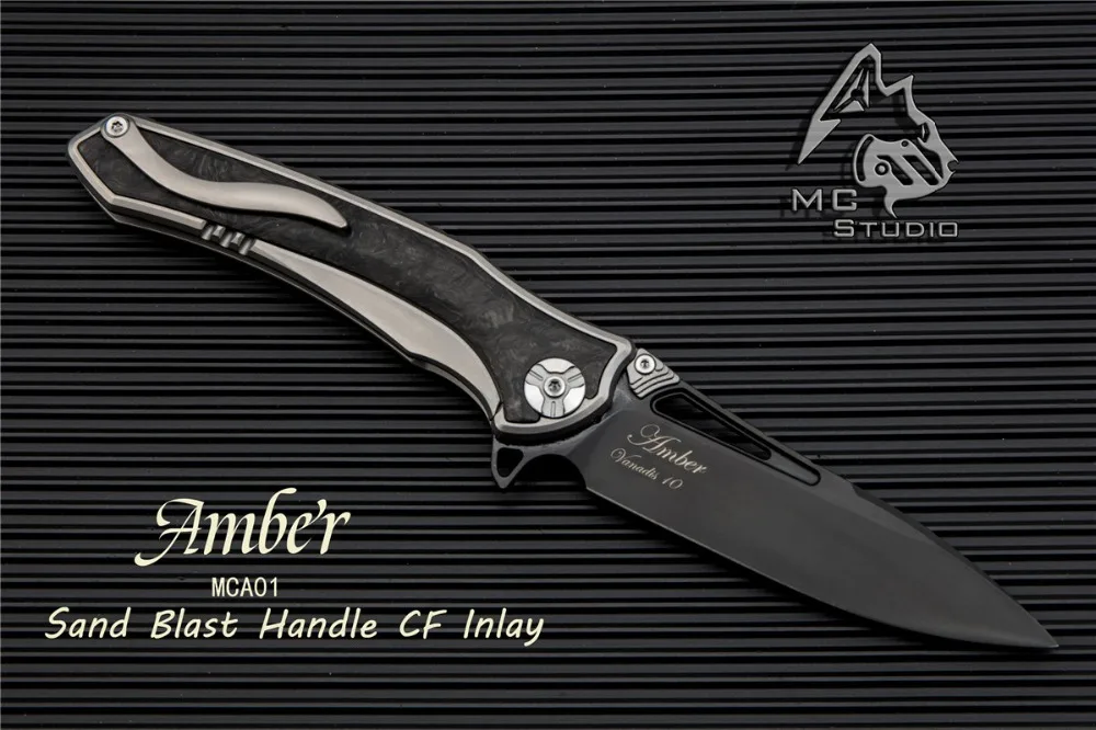 MAXACE &amp Полуночный Кот Янтарный складываемый карманный нож Флиппер VANADIS-10 сталь