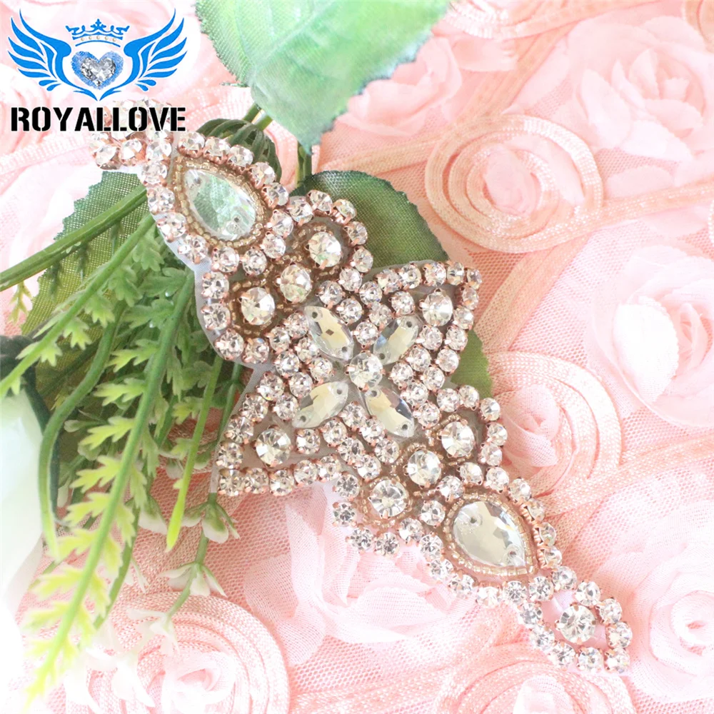 2 шт./лот Ручное шитье бисером розовое золото Кристалл Стразы аппликация нашивка