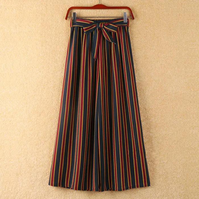 Korean Striped High Waist Pantalones Mujer With Belt 2020 Autumn Slim Casual Loose Pants Femme Elastic Trousers Women | Женская одежда