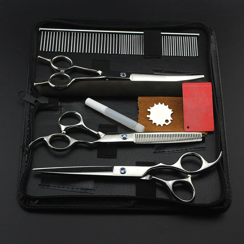 Custom Logo 4 kits pet 7 inch shears dog grooming hair scissors set cutting thinning curved barber clipper hairdressing | Красота и