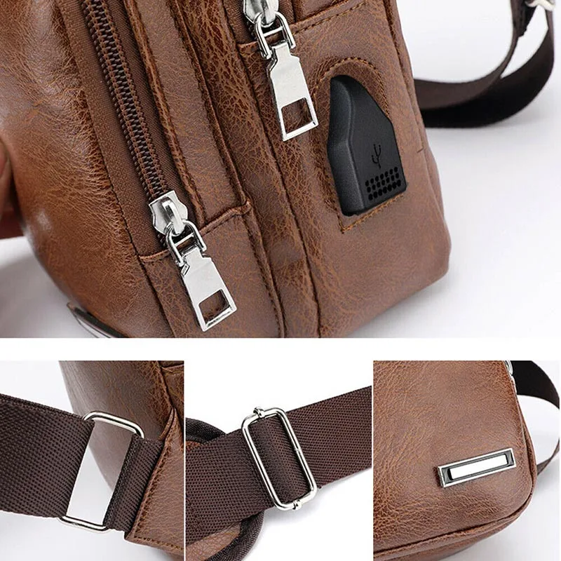 Мужская сумка через плечо с usb зарядкой спортивная нагрудная BB55|Сумки для