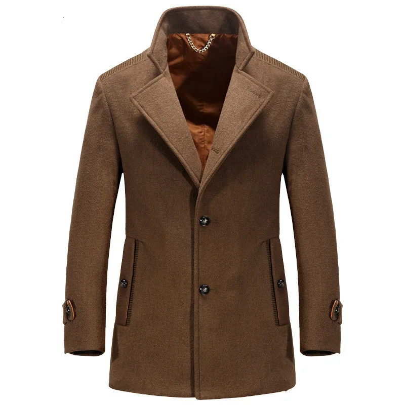 2018 Autumn Winter Solid Casual Faux Wool Coat Men Long Sleeve Turn Down Collar Button Hot Sale Men's Trench GD982 | Мужская одежда