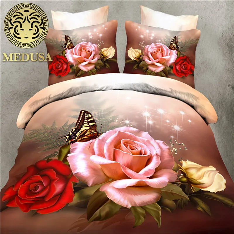 Кашемировый хлопковый 3d Рисунок красный комплект постельного белья с розой