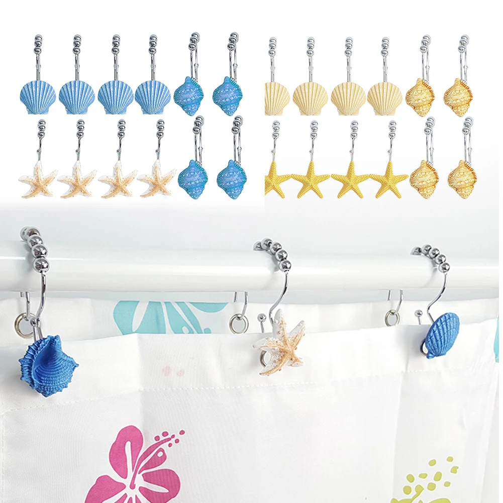 12pcs Ornament Conch Seashell Home Decor Double Waterproof Rustproof Glide Curtain Hook Resin Shower Durable Accessories Rings | Дом и сад
