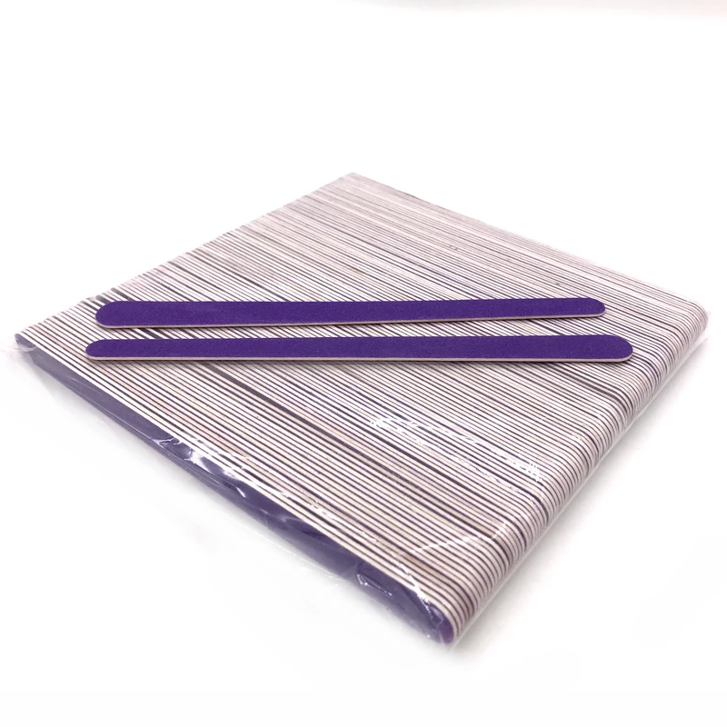 100 шт./лот пилка для ногтей маникюра и педикюра полумесяц фиолетовая наждачная