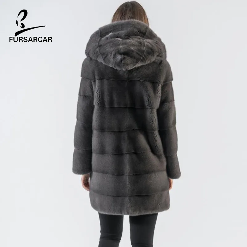 Женское зимнее пальто с капюшоном FURSARCAR темно-серая Толстая теплая куртка из
