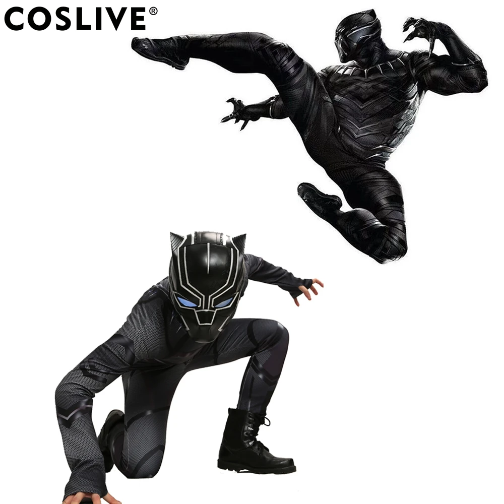 Coslive Черная пантера Костюм Комбинезон Капитан Америка Косплэй для Хэллоуина