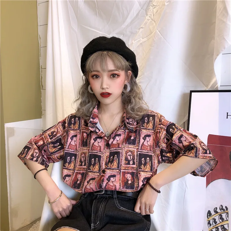 Женская одежда рубашки женская уличная с отложным воротником harajuku ulzzang модный
