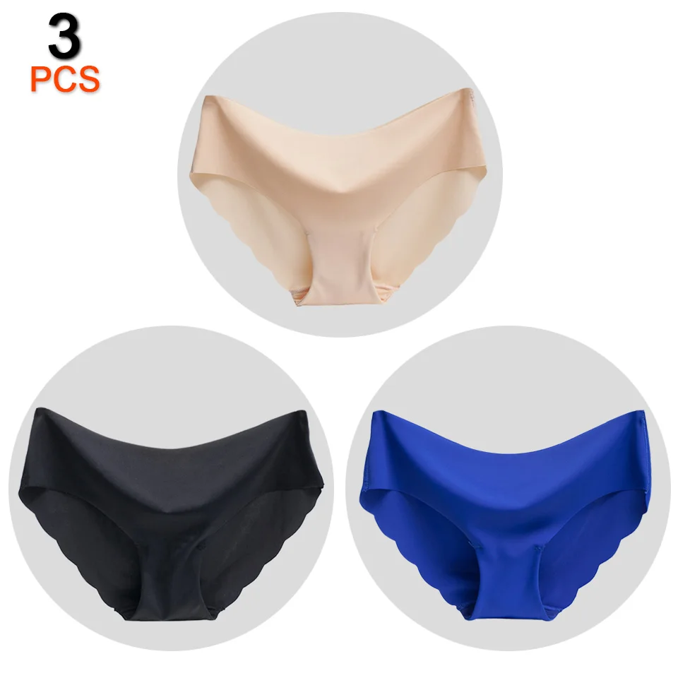 Khaki Black Blue 3 шт./лот, сексуальные бесшовные трусы, нижнее белье для женщин, трусики для женщин, юбка-брюки размера плюс, одноцветные трусы с низкой посадкой, модные женские трусики - Цвет: Khaki Black Blue