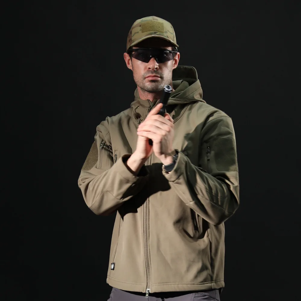 Waterproof Windproof Soft Shell Military Camouflage Jackets Men Hooded Winter Warm SoftShell Tactical Fleece Flight Jacket Men