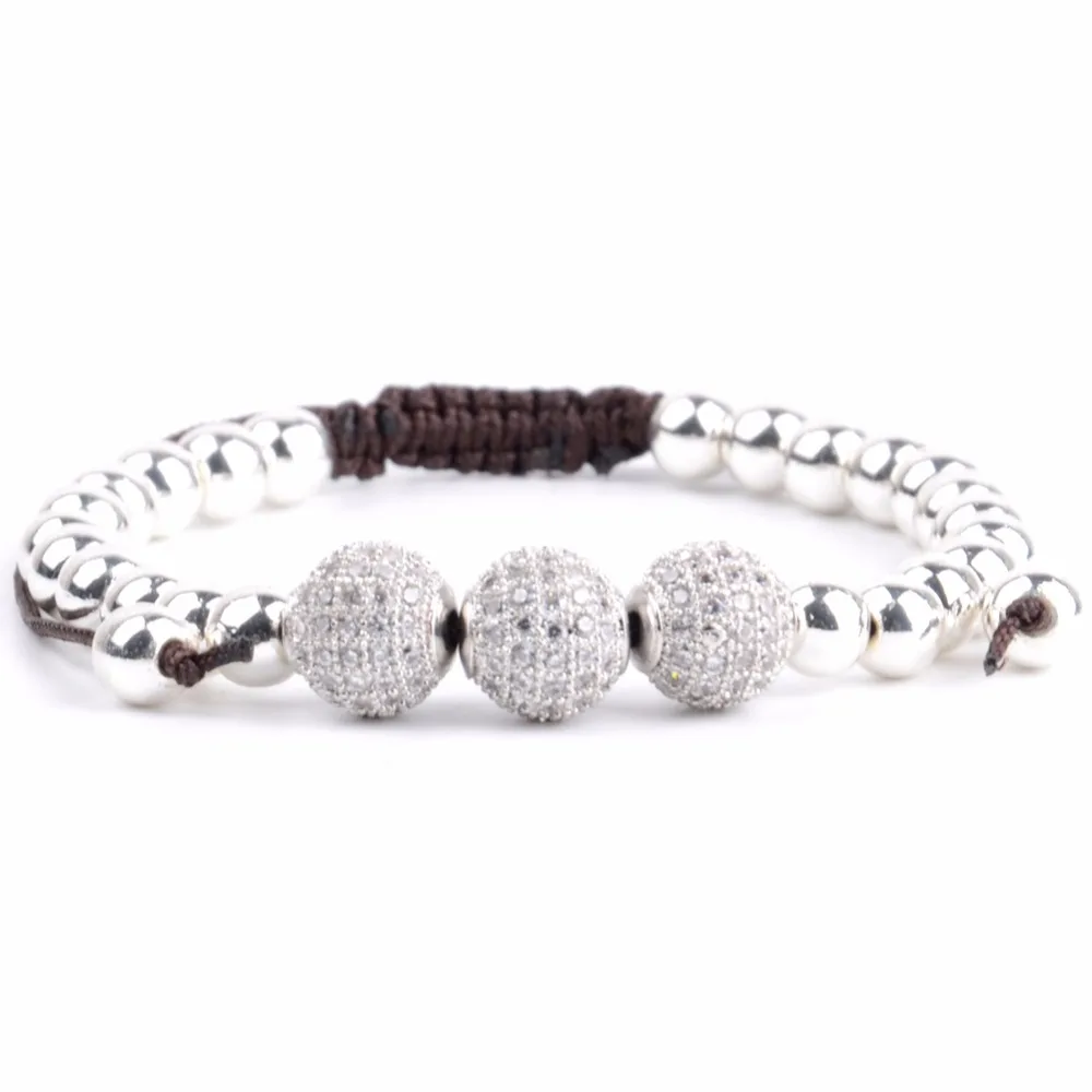 Мужские браслеты браслет на запястье с 3 круглыми шариками из фианита