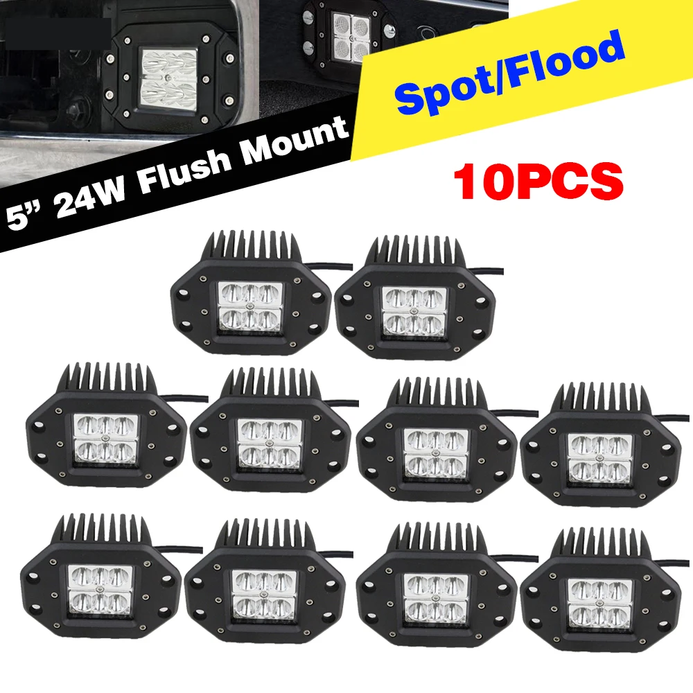 للبيع 10 قطعة 24W فلوش جبل LED العمل ضوء بار بقعة/الفيضانات مكعب القرون الضباب 4X4 الطرق الوعرة مقطورة شاحنة ATV بيك اب جرار SUV 4WD 4x4 مصباح