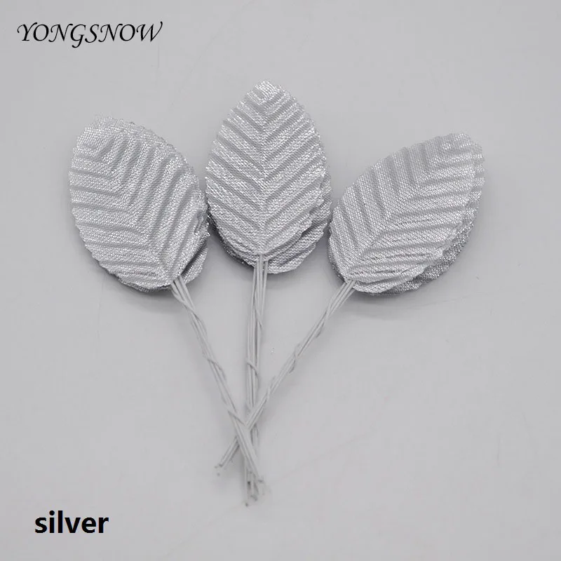 silver 40 шт. 5 см шелковые листья искусственные форма зеленого листа свадебные украшения DIY ВЕНОК подарок Скрапбукинг Ремесло поддельные цветы - Цвет: silver