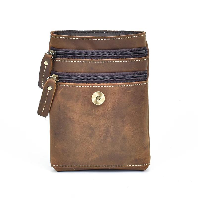 Мужская поясная сумка из натуральной кожи коричневая для мобильного телефона crazy