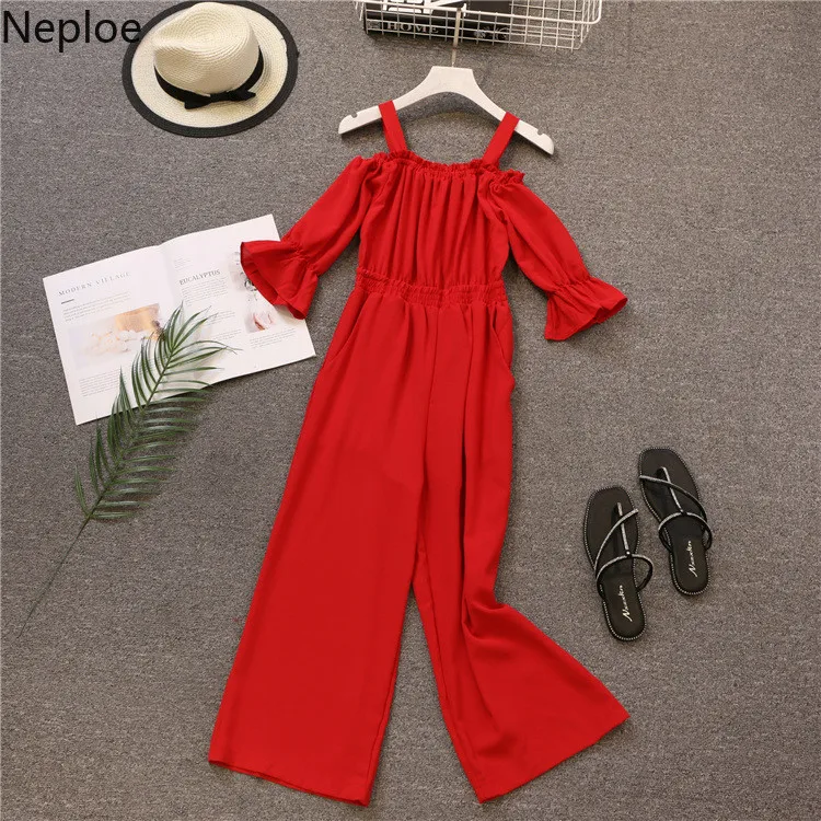 Neploe Boho пляжный комбинезон женский однотонный с высокой талией открытыми плечами