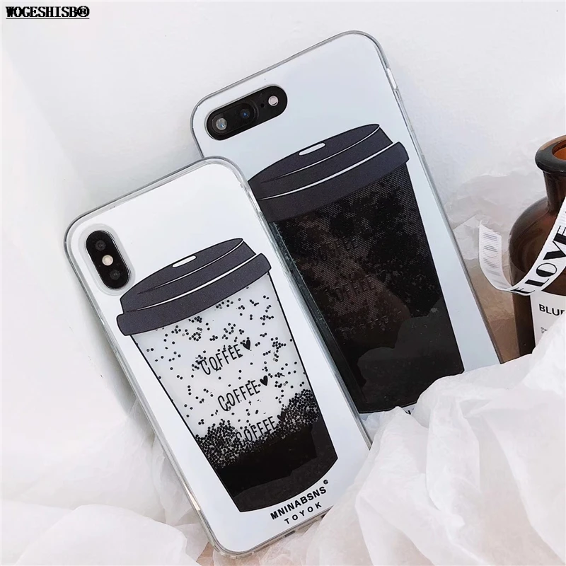 

Luxury Black Coffee Cup Case for iPhone 6 6s 7 8 Plus X XR Xs 12 mini 11 Pro Max Cool Dynamic Liquid Silicone Phone Cases Cover