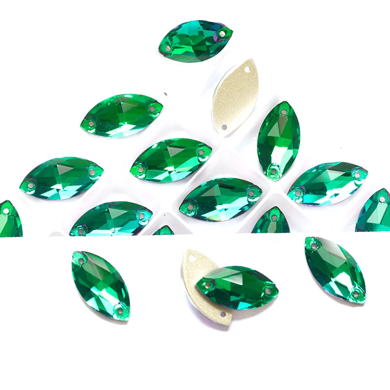 YNARUO 3223 Navette Emerald Strass Sew On Glass Rhinestones Flat Back Stones Decoration Dress Shoes | Дом и сад