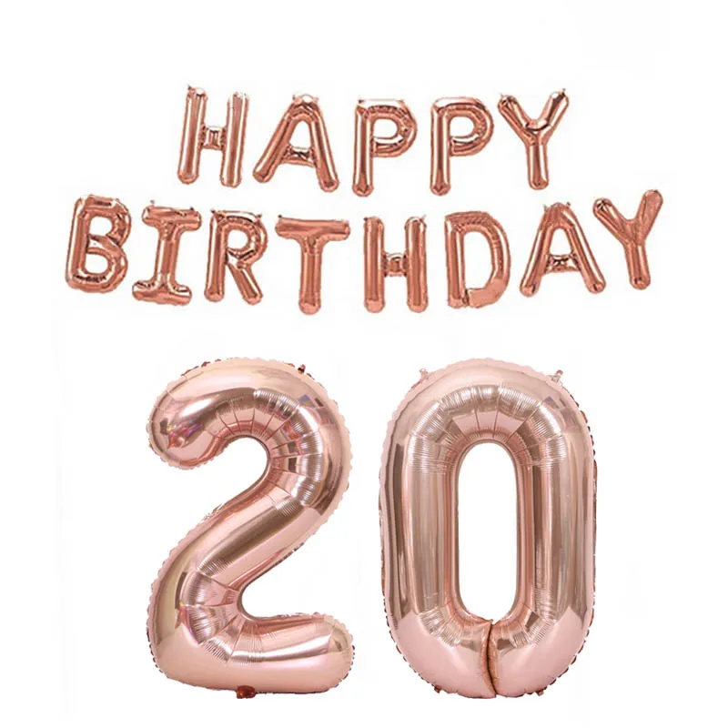 HB 20 15pcs/set 32inch Happy 18 30 50 Birthday Foil Number Balloons 16inch Alphabet Letters Balloon Rose Gold Birthday Party Decoratio - Цвет: HB 20