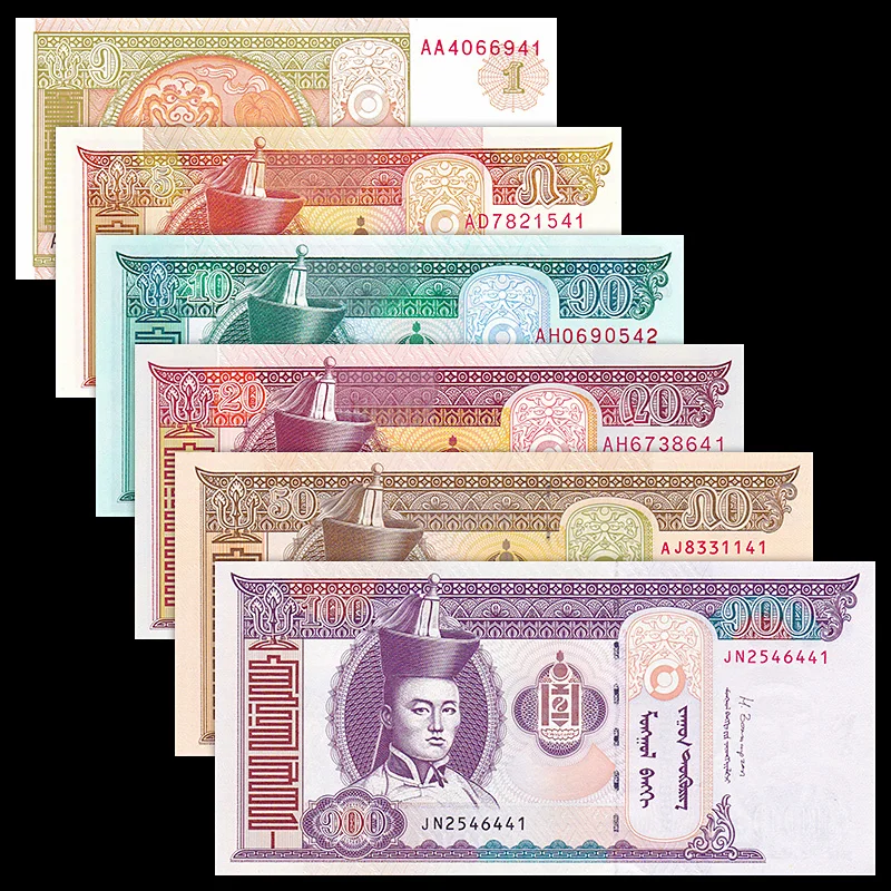 Монголия комплект 6 шт. купюр 1 5 10 20 50 100 тугрик (из использования теперь) случайный