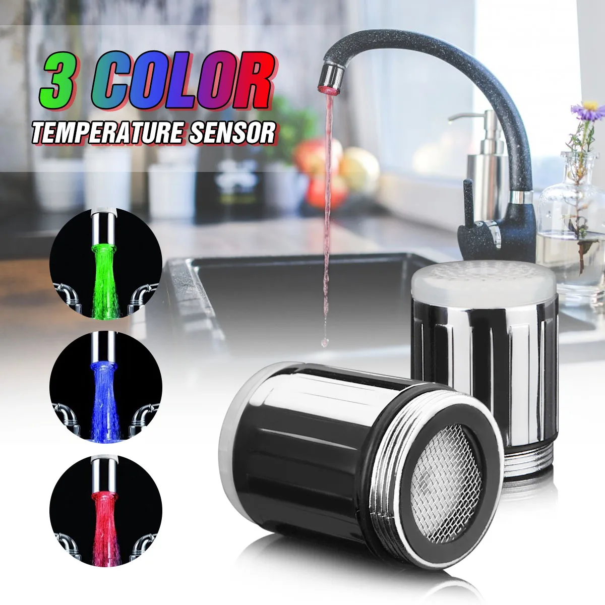 Светодиодный светильник водопроводный кран с датчиком температуры RGB светодиодный душевой поток для ванной Душевой кран 3 цвета меняется