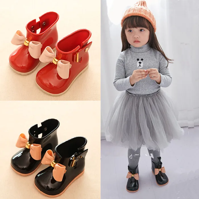 Melissa Mini детские непромокаемые сапоги с бантиком Нескользящие для девочек