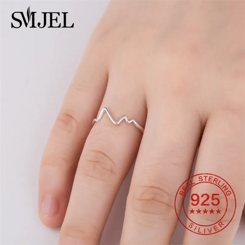 SMJEL 925 Silver Jewelry Simple Sea Wave Rings Ring Women Lifeline Pulse Heartbeat Female Gifts For Doctor Femme Anillos Mujer | Украшения