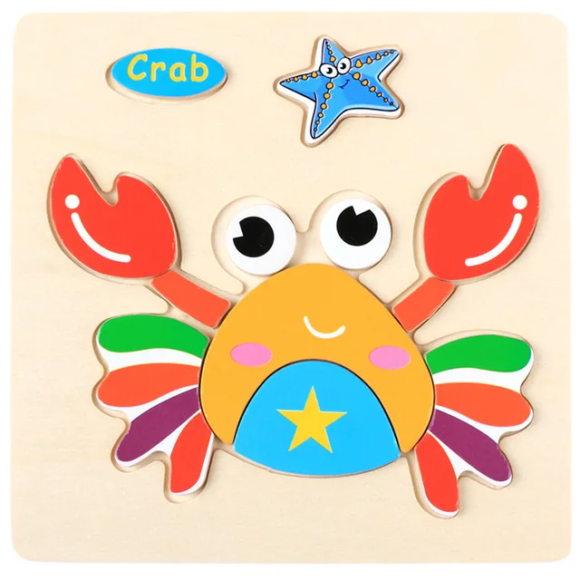 crab 1 шт. 3D деревянные игрушки Пазлы Мультяшные животные/дорожные головоломки детские Ранние развивающие игрушки для детей детские подарки - Цвет: crab