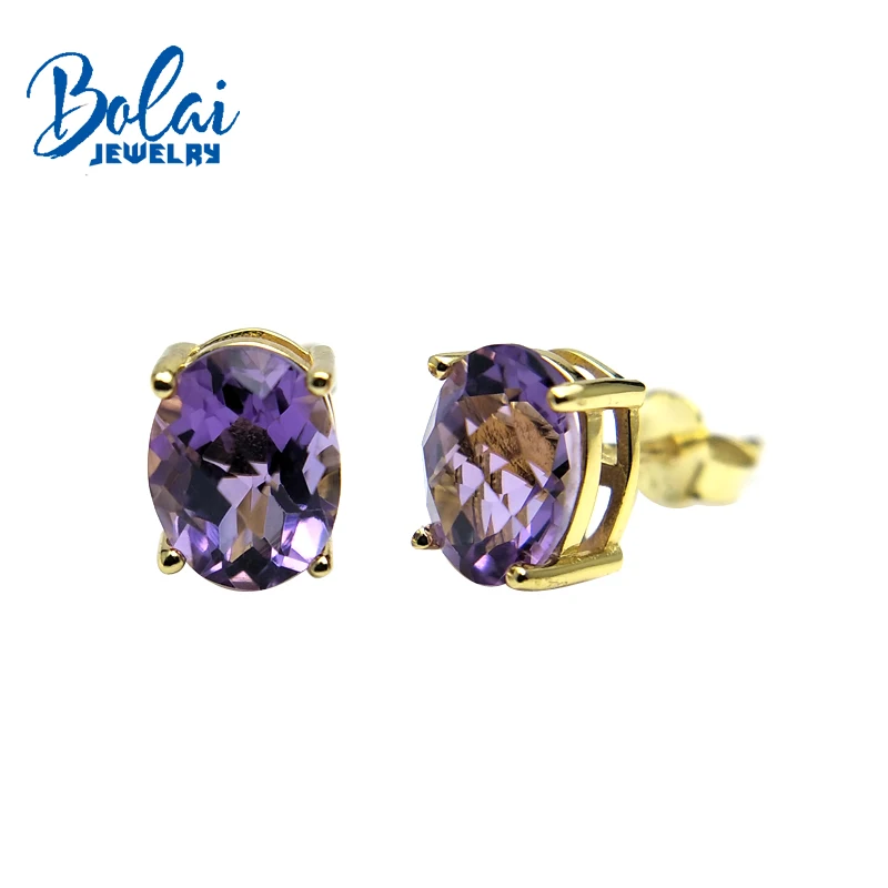 Bolaijewelry, простые серьги, натуральный цитрин и драгоценный камень аметист 925 желтого стерлингового серебра, ювелирные украшения для женщин, подарочная коробка