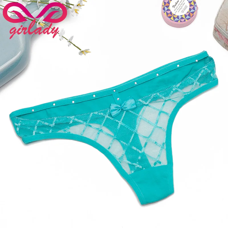 GIRLADY 4 Pcs Women Sexy Briefs Cotton Rivet G-string Thong Transparent Bow Female Underwear See Through Micro Lingerie For Lady |