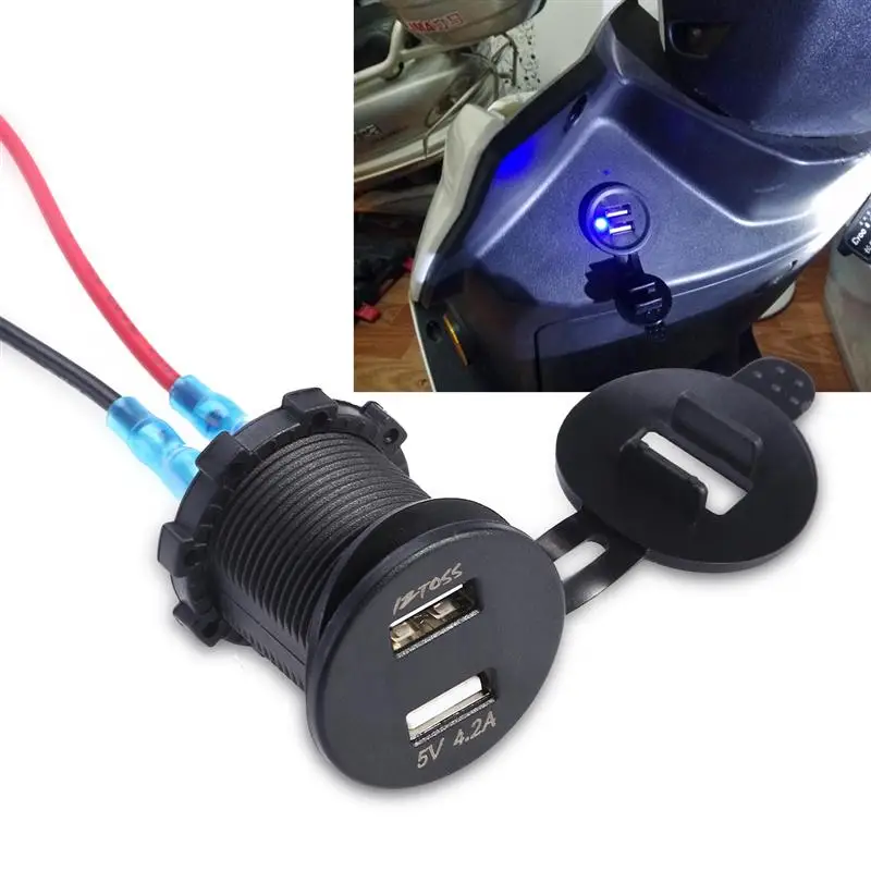 Водонепроницаемый красный светодиод 5V 4.2A двойной USB адаптер питания круглой