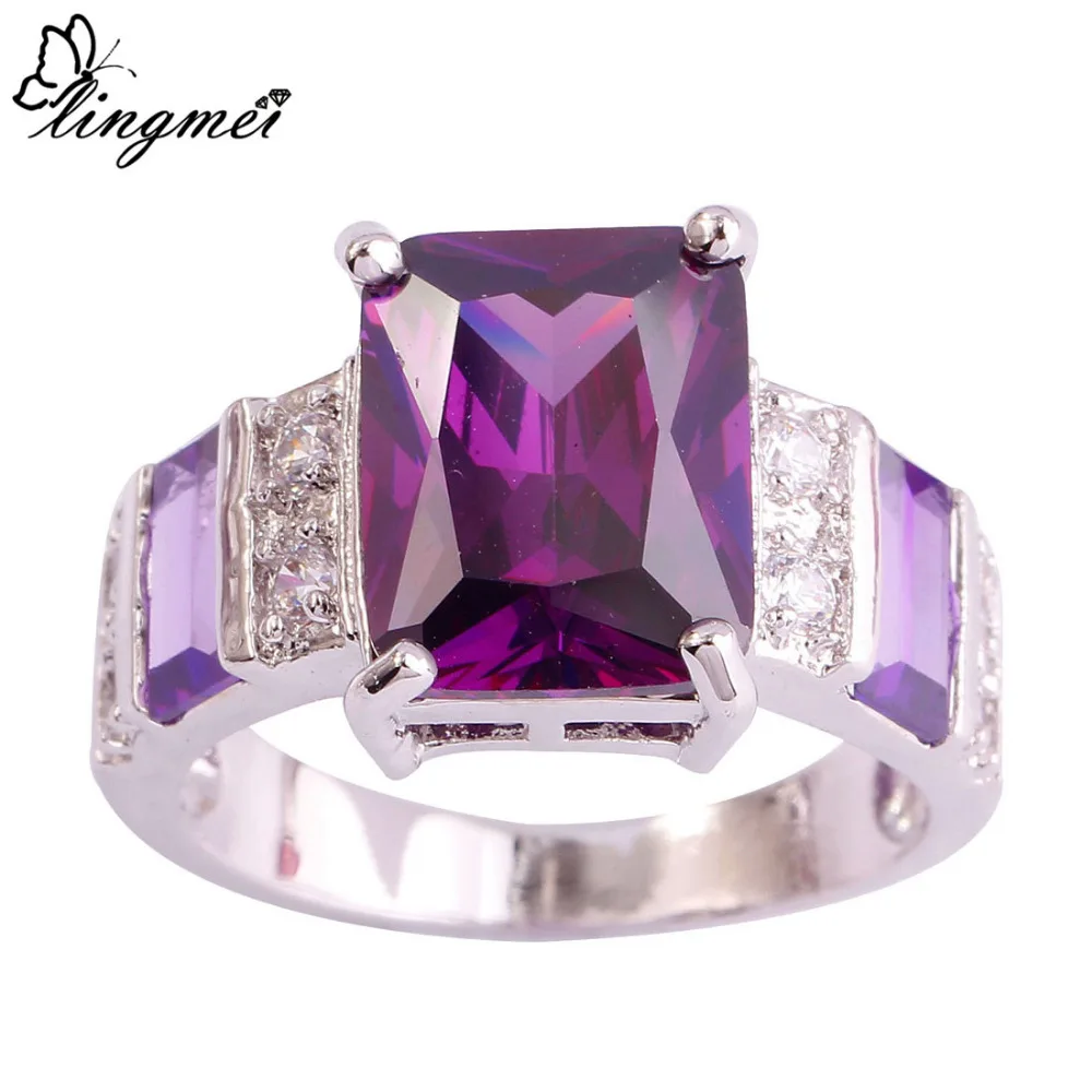 Женское кольцо с фиолетовым и белым фианитом размеры 6 10 11 12 13|ring size|women fashion ringswomen