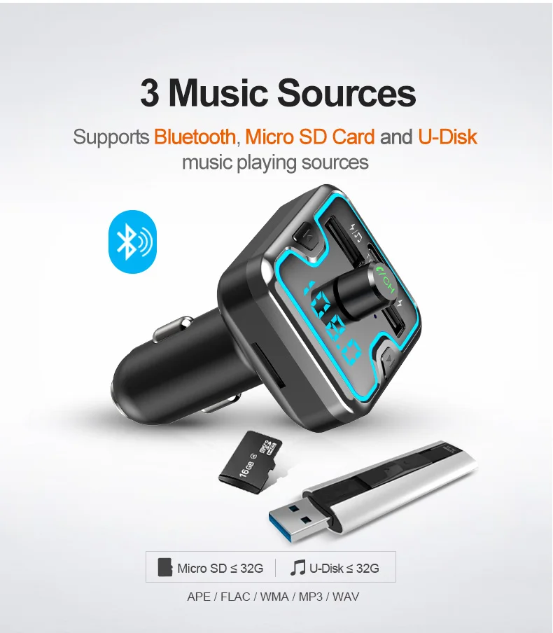 CDEN Автомобильный MP3 музыкальный плеер U диск музыка Bluetooth 5,0 приемник fm-передатчик type-c быстрое USB Автомобильное зарядное устройство Автомобильный дыхательный свет