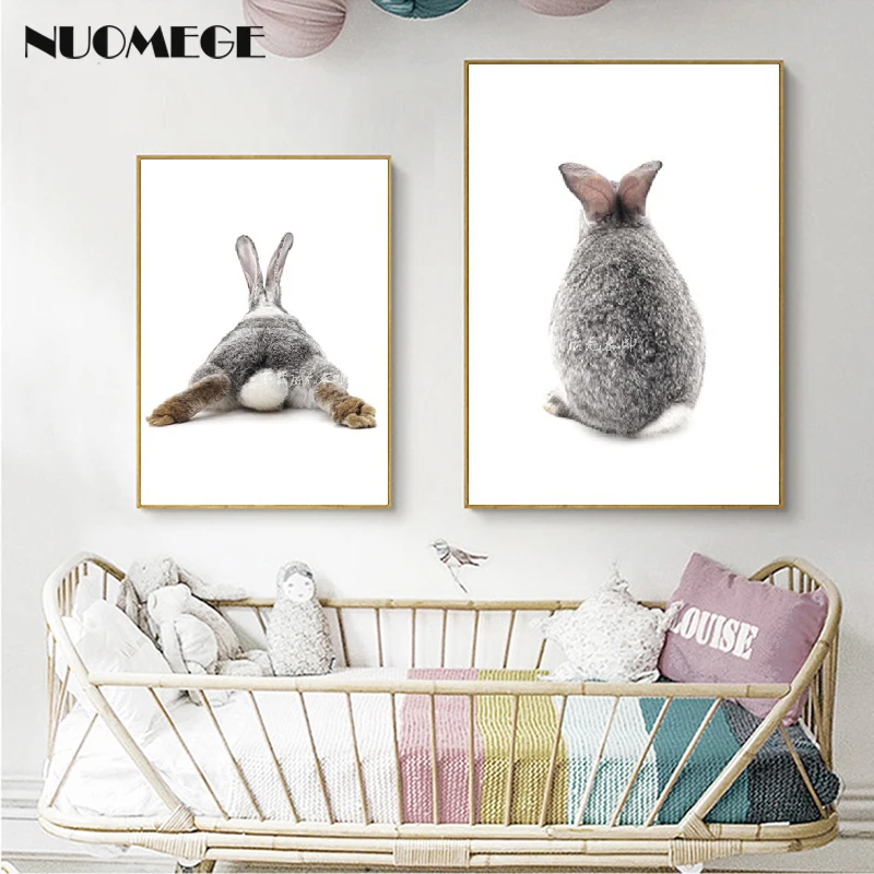 

NUOMEGE Baby Style Animal Rabbit Canvas Funny Poster Wall Art Nursery Print Painting Nordic Kids Decoration Pictures Room Decor