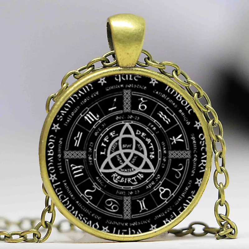 Бесплатная доставка языческих колеса года Цепочки и ожерелья языческие Pentagram