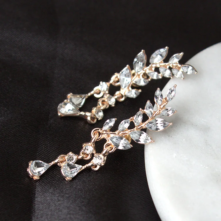 Женские серьги из циркония с листьями ювелирные изделия сплава оптовая продажа