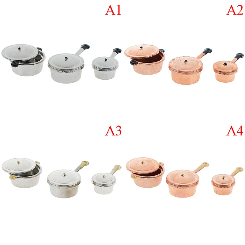 

1:12 Doll Houses Accessories Mini Pan Kitchenware Metal Pot Fast Food Toys Pots Set Dollhouse Miniatures Hot Pot 3pcs/set