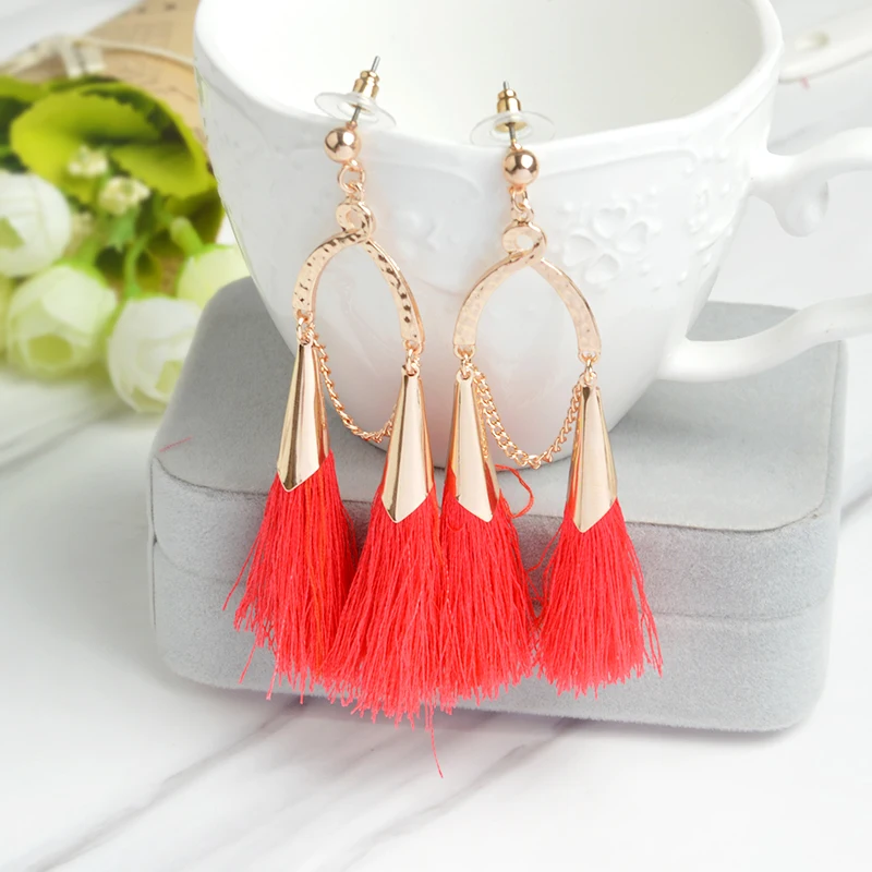 Национальный Ветер Ретро серьги 12 Цветов шелковой бахромой симметричные