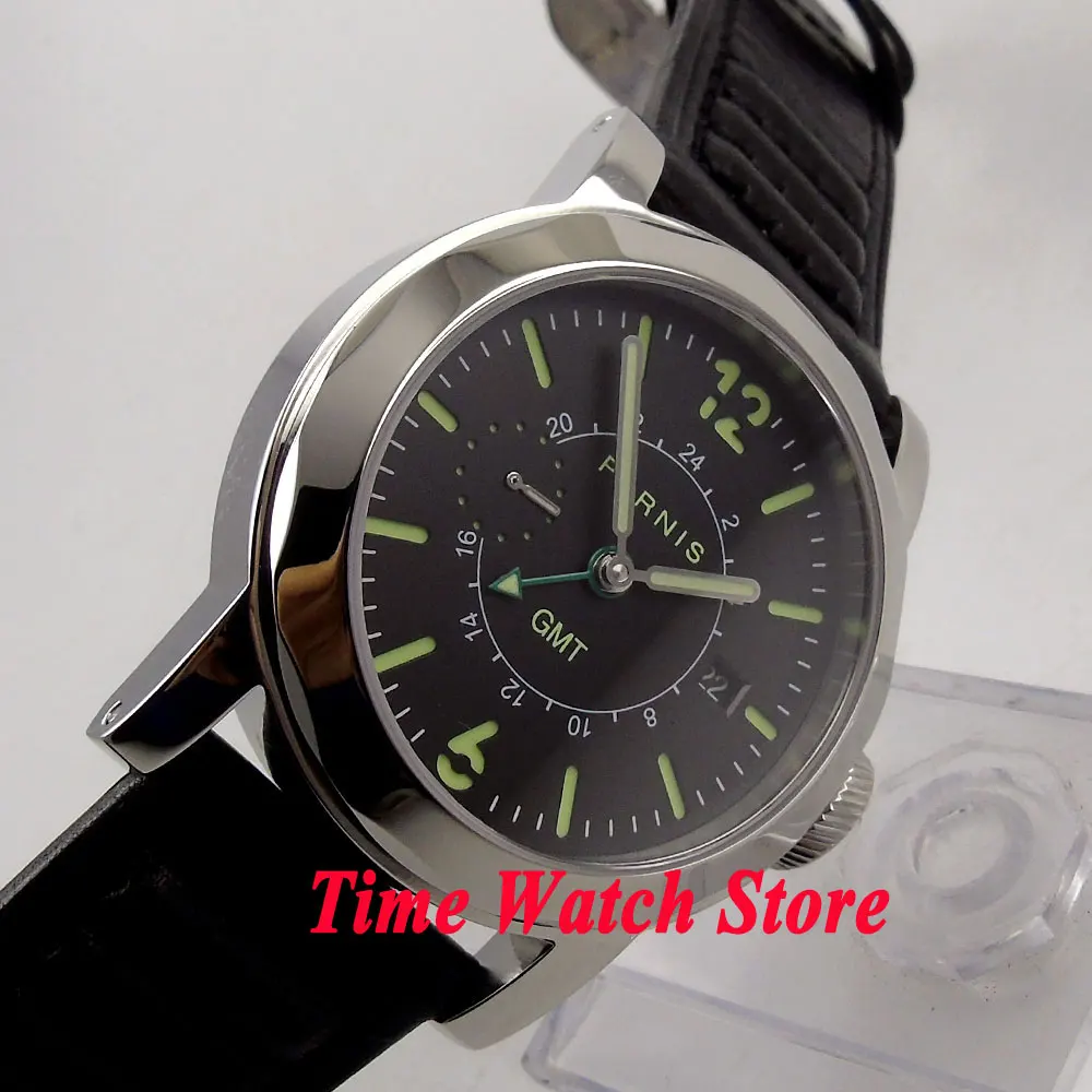 44 мм Parnis GMT мужские часы 707 черный светящийся циферблат сапфировое стекло Дата Окно ST2557 автоматическое движение