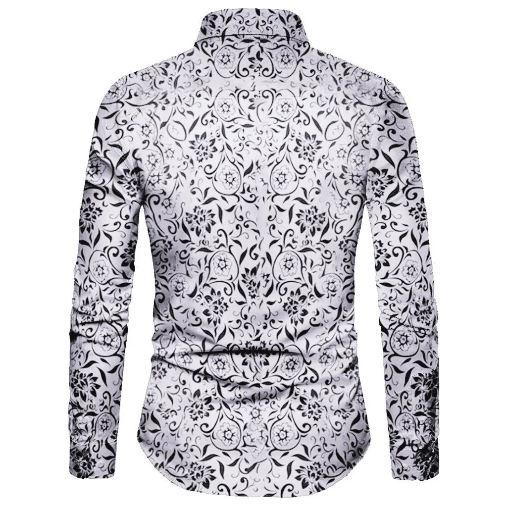 Модная мужская рубашка chemise Повседневная Удобная рубашка с цветочным принтом и длинным рукавом Сексуальная Кнопка рубашка уличная Топ Блузка Мужская camisas