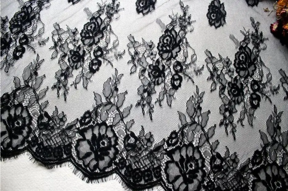 3 meters/lot 150cm wide full rose pattern white / black bride decorative Eyelash wedding dress lace fabric | Дом и сад