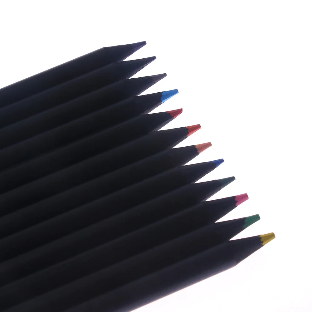 12 шт Деревянный Красочный Рисунок древесного угля Цветной карандаш Черная