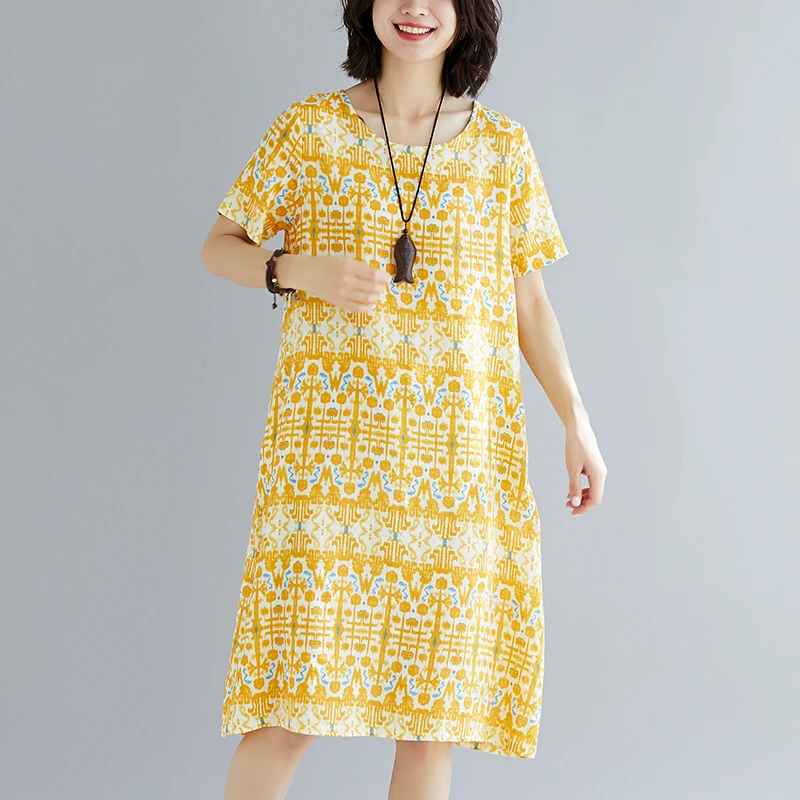 Модное китайское стильное 2019 Новое Женское свободное платье хлопковое льняное