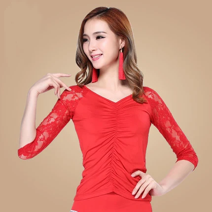 Осенняя Новинка кружевная одежда с рукавами для взрослых латинских танцев