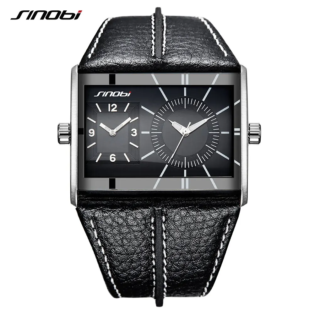 211256G01 SINOBI бренд несколько часовых поясов мужские модные часы дизайн мужские кожаные кварцевые наручные часы relogio masculino - Цвет: 211256G01