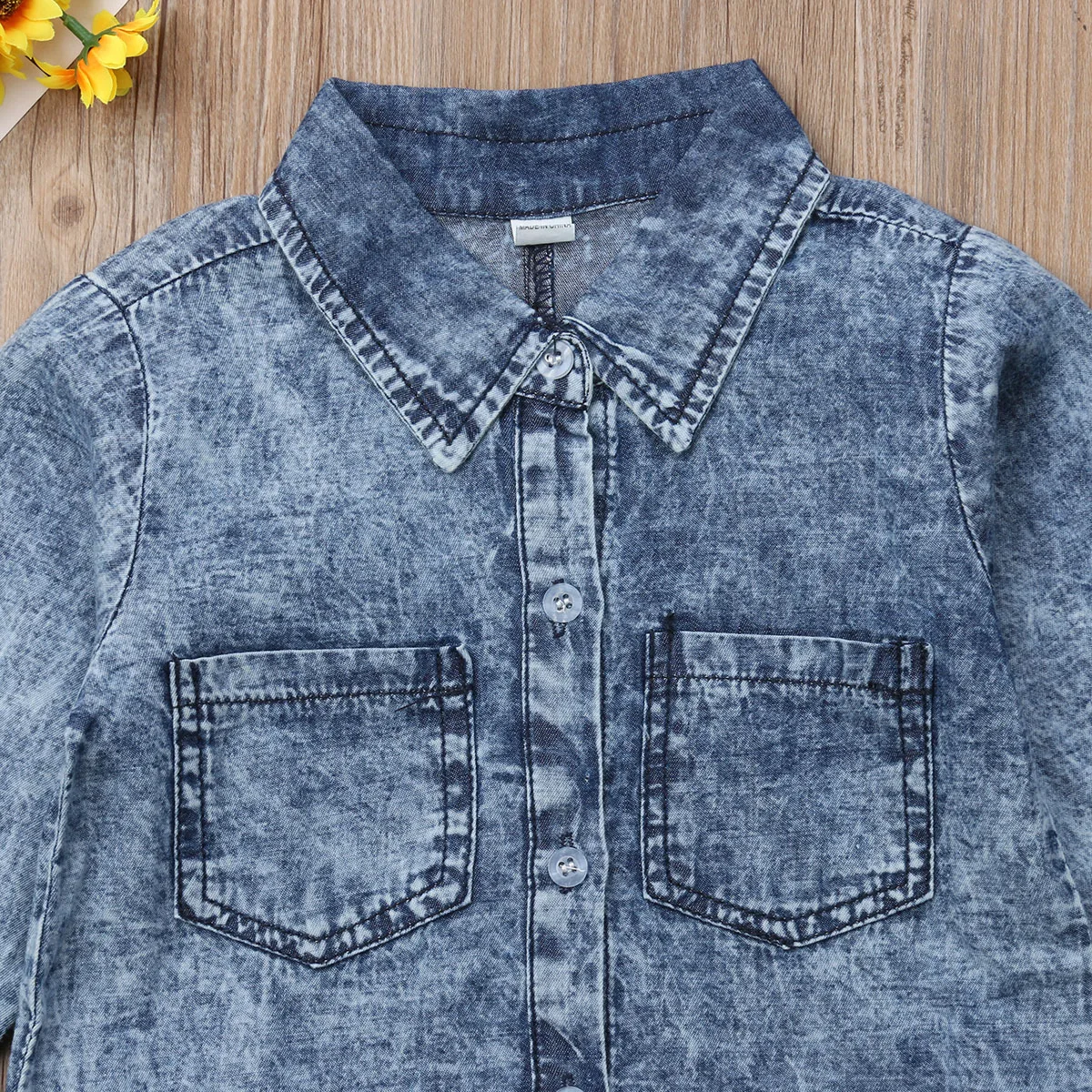 2018 Brand New 1-6Y Toddler Kids Baby Girl Autumn Denim Dress Long Sleeve Turn-Down Collar Single Breasted Blue Straight | Детская